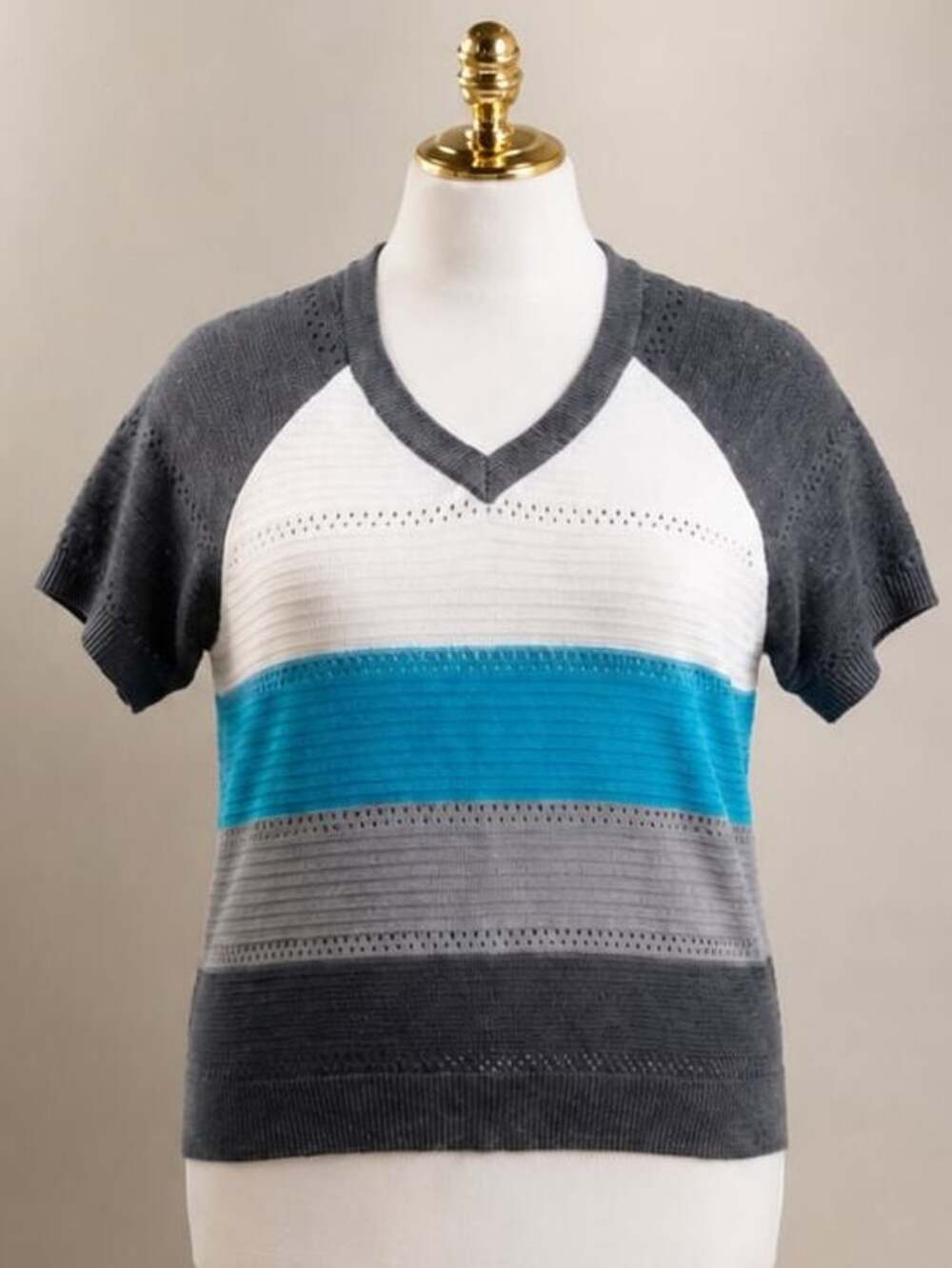 Murmurey Size S Small Striped V Neck Short Sleeve Knit Sweater Top